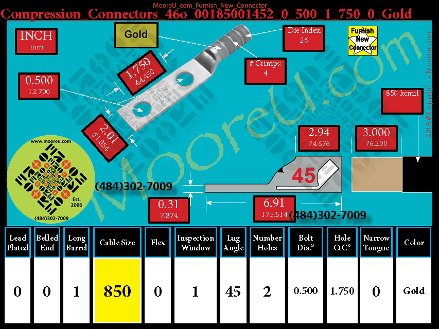 Product image for Furnish New Compression Lug 46o 00185001002 0 500 1 750 0 Gold