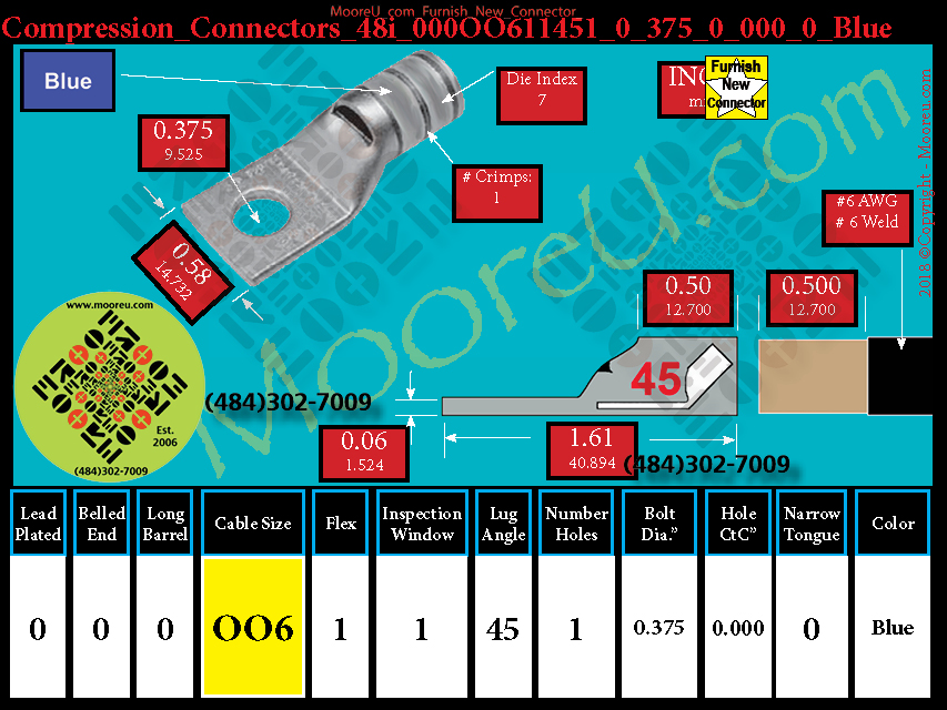 Product image for Furnish New Compression Lug 48i 000OO611001 0 375 0 000 0 Blue