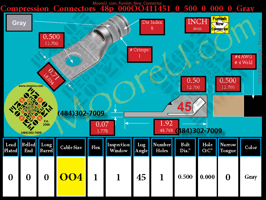 Product image for Furnish New Compression Lug 48p 000OO411001 0 500 0 000 0 Gray