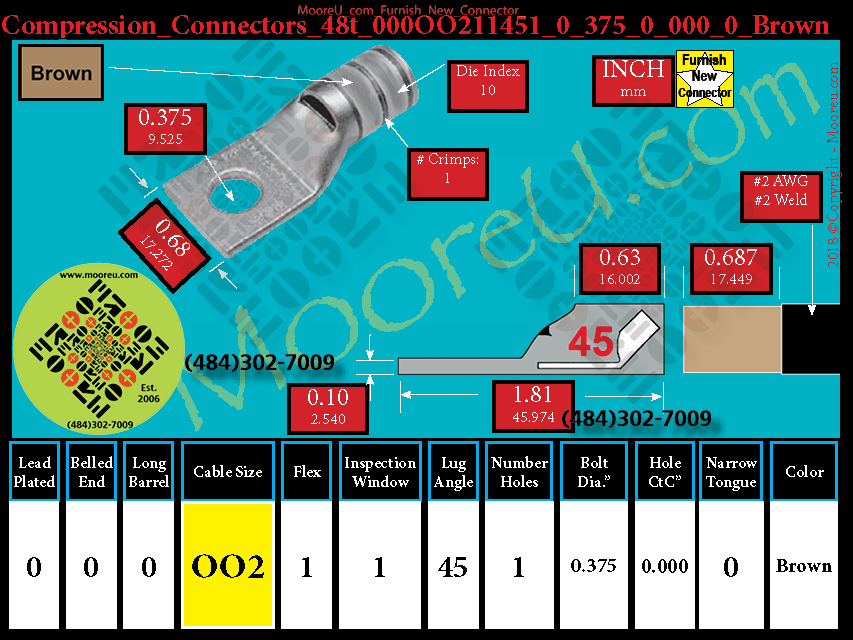 Product image for Furnish New Compression Lug 48t 000OO211001 0 375 0 000 0 Brown