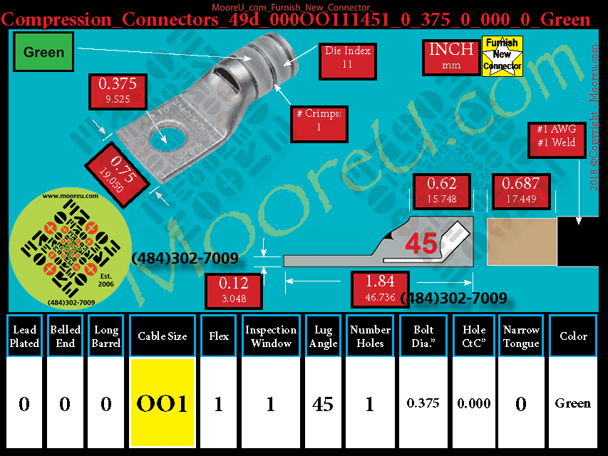 Product image for Furnish New Compression Lug 49d 000OO111001 0 375 0 000 0 Green