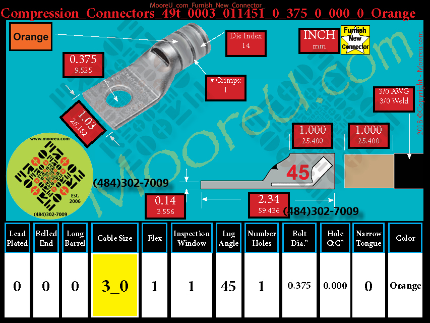 Product image for Furnish New Compression Lug 49t 0003 011001 0 375 0 000 0 Orange