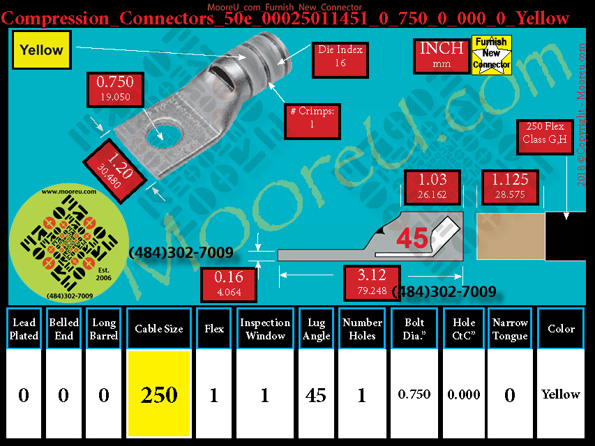 Product image for Furnish New Compression Lug 50e 00025011001 0 750 0 000 0 Yellow