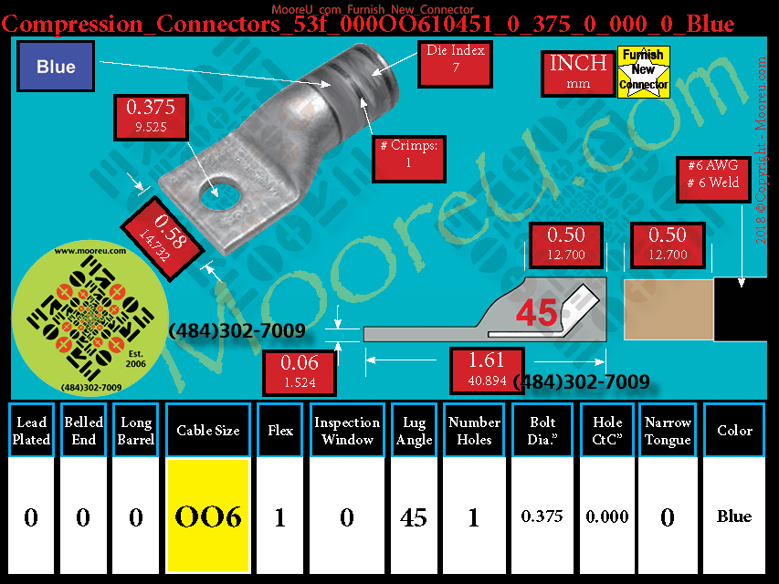 Product image for Furnish New Compression Lug 53f 000OO610001 0 375 0 000 0 Blue