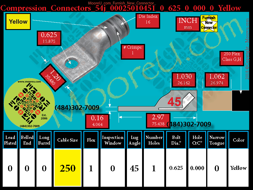 Product image for Furnish New Compression Lug 54j 00025010001 0 625 0 000 0 Yellow