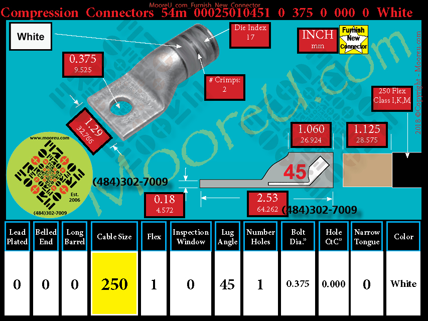 Product image for Furnish New Compression Lug 54m 00025010001 0 375 0 000 0 White