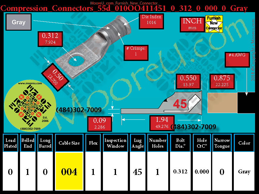 Product image for Furnish New Compression Lug 55d 010OO411001 0 312 0 000 0 Gray