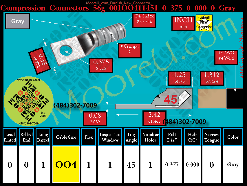 Product image for Furnish New Compression Lug 56g 001OO411001 0 375 0 000 0 Gray