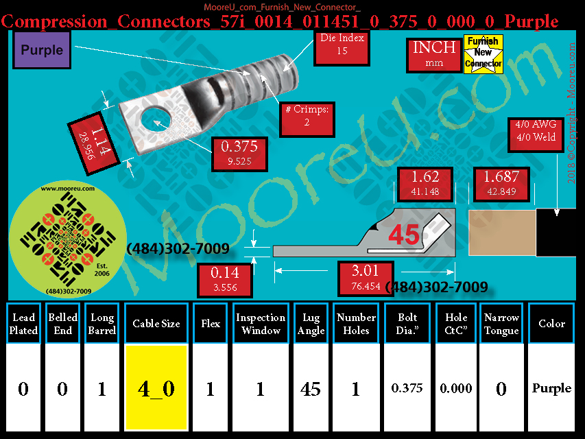 Product image for Furnish New Compression Lug 57i 0014 011001 0 375 0 000 0 Purple