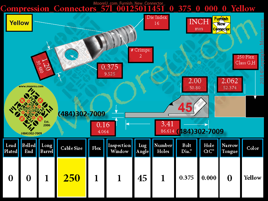 Product image for Furnish New Compression Lug 57l 00125011001 0 375 0 000 0 Yellow