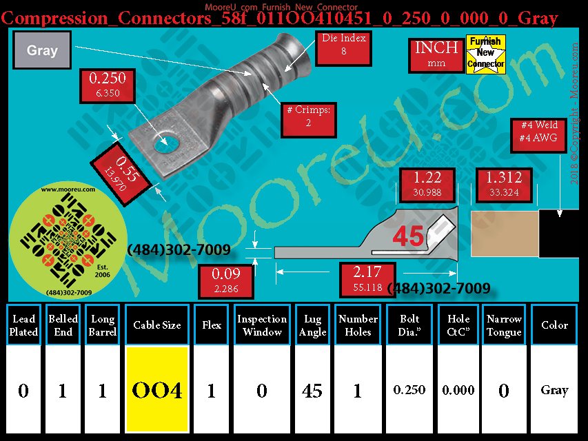 Product image for Furnish New Compression Lug 58f 011OO410001 0 250 0 000 0 Gray