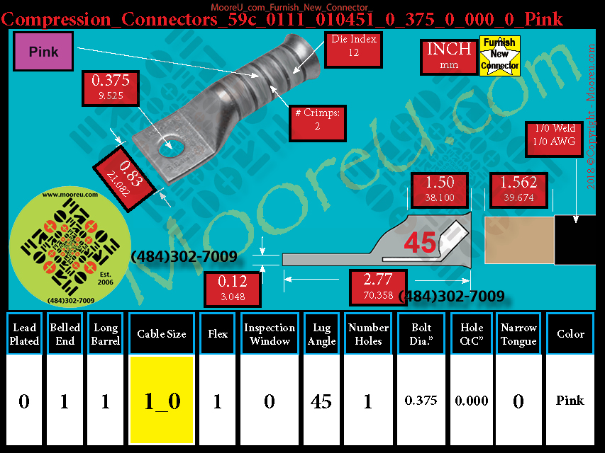 Product image for Furnish New Compression Lug 59c 0111 010001 0 375 0 000 0 Pink