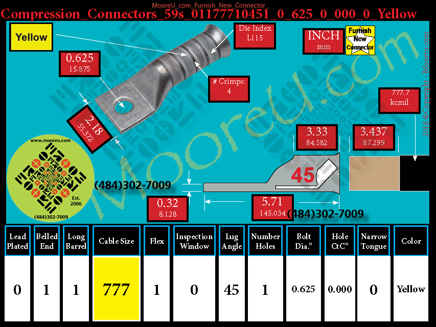 Product image for Furnish New Compression Lug 59s 01177710001 0 625 0 000 0 Yellow
