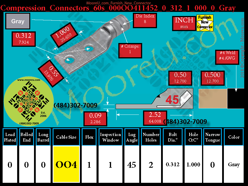 Product image for Furnish New Compression Lug 60s 000OO411002 0 312 1 000 0 Gray