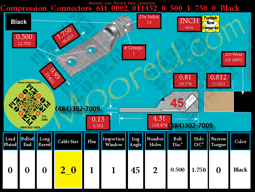 Product image for Furnish New Compression Lug 61t 0002 011002 0 500 1 750 0 Black