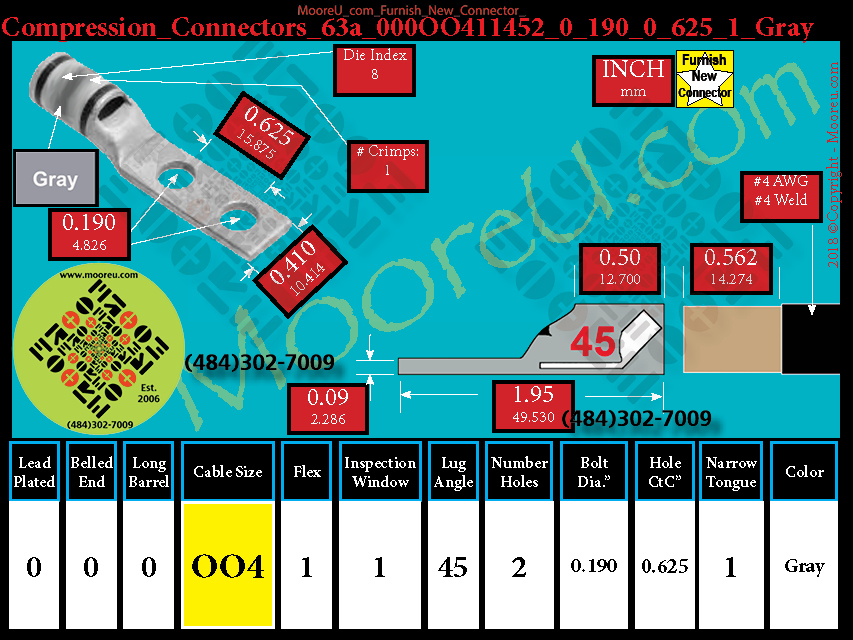 Product image for Furnish New Compression Lug 63a 000OO411002 0 190 0 625 1 Gray