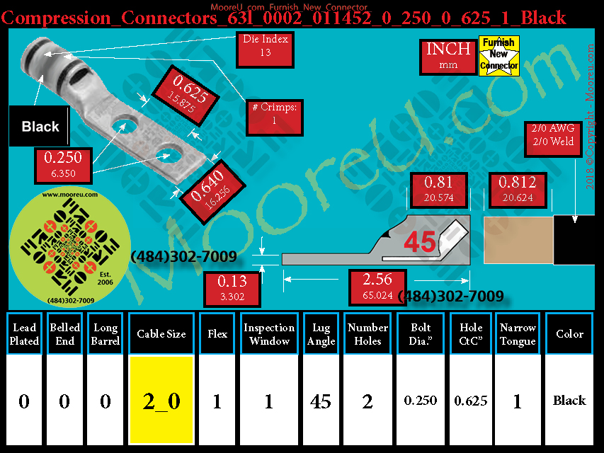 Product image for Furnish New Compression Lug 63l 0002 011002 0 250 0 625 1 Black