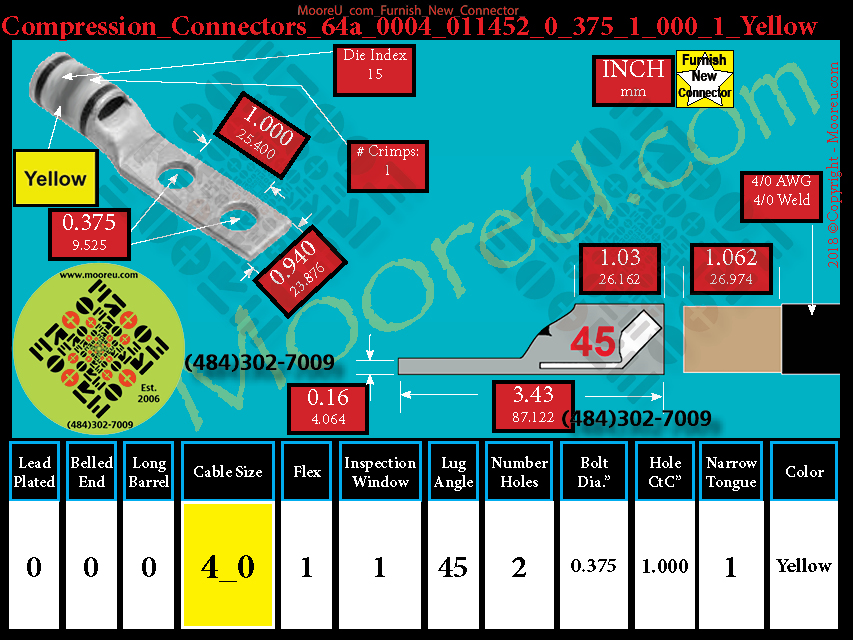 Product image for Furnish New Compression Lug 64a 0004 011002 0 375 1 000 1 Yellow