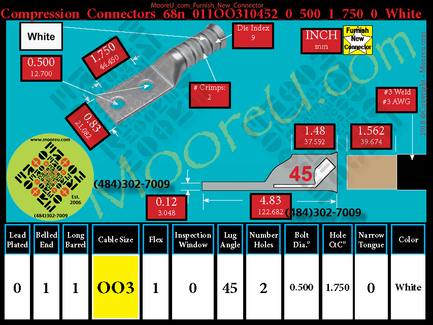 Product image for Furnish New Compression Lug 68n 011OO310002 0 500 1 750 0 White