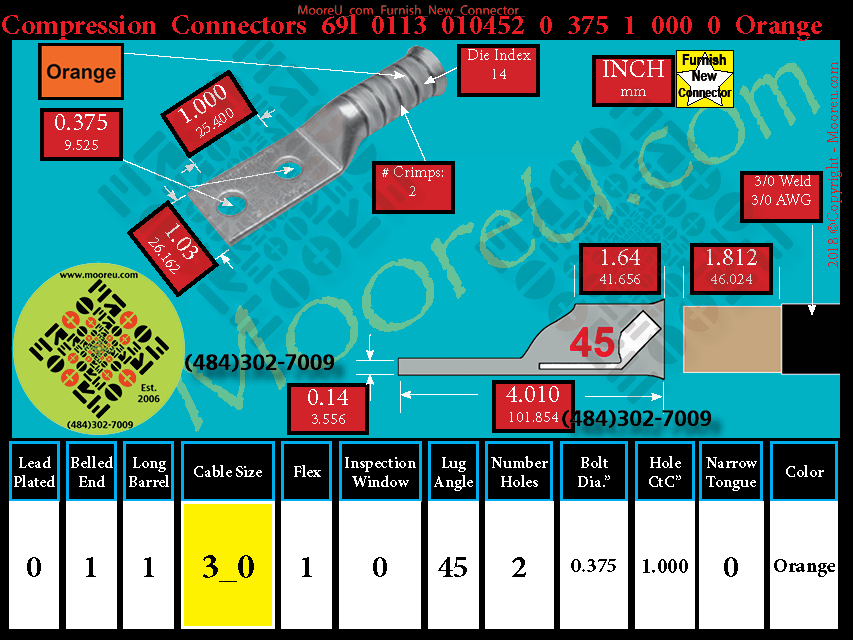 Product image for Furnish New Compression Lug 69l 0113 010002 0 375 1 000 0 Orange