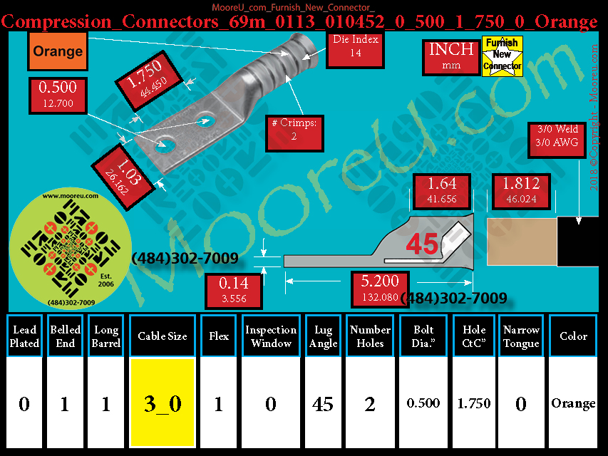 Product image for Furnish New Compression Lug 69m 0113 010002 0 500 1 750 0 Orange