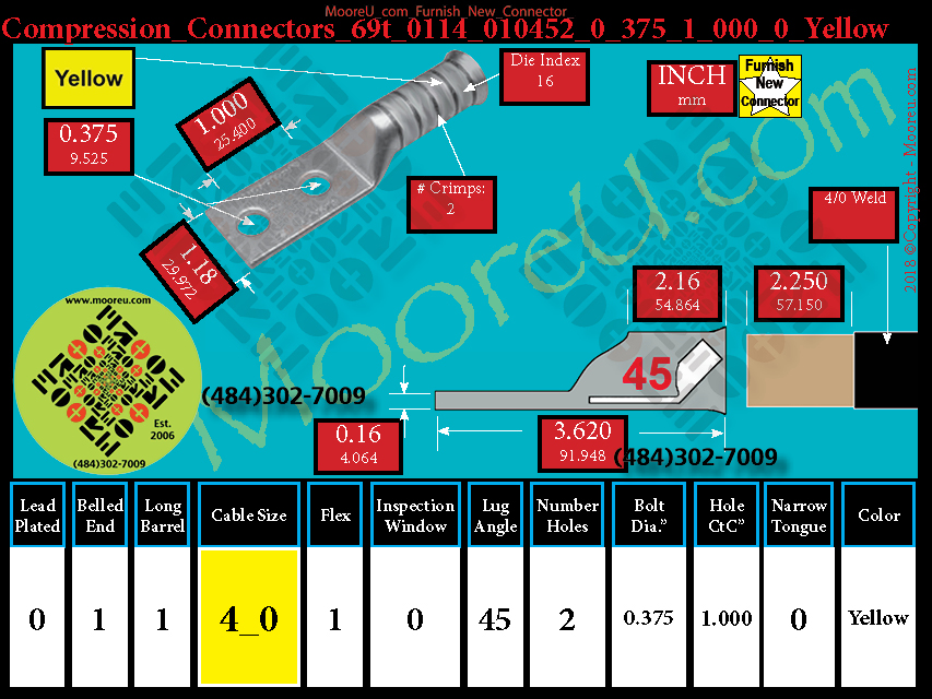 Product image for Furnish New Compression Lug 69t 0114 010002 0 375 1 000 0 Yellow
