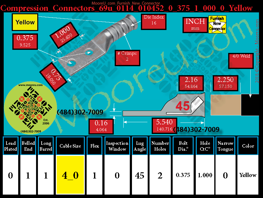 Product image for Furnish New Compression Lug 69u 0114 010002 0 375 1 000 0 Yellow
