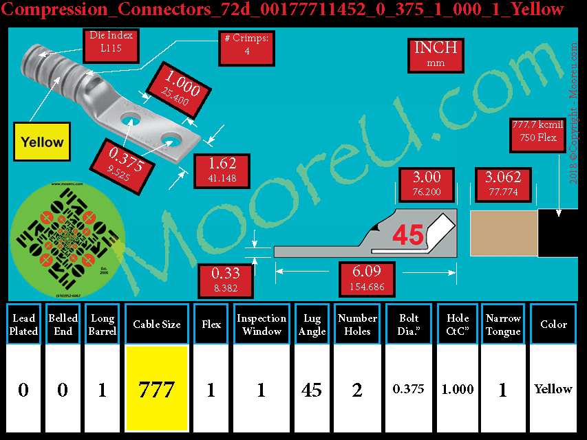 Product image for Furnish New Compression Lug 72d 00177711002 0 375 1 000 1 Yellow