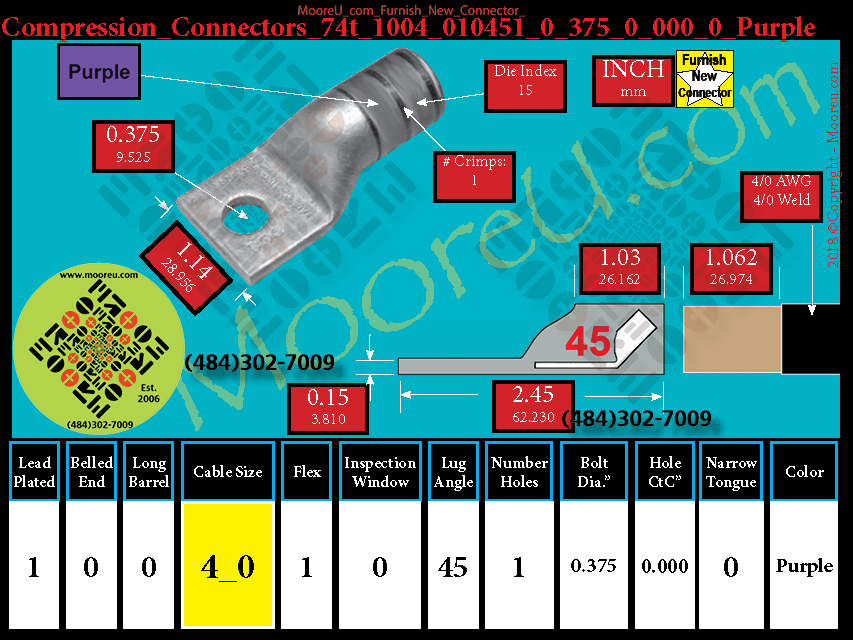 Product image for Furnish New Compression Lug 74t 1004 010001 0 375 0 000 0 Purple