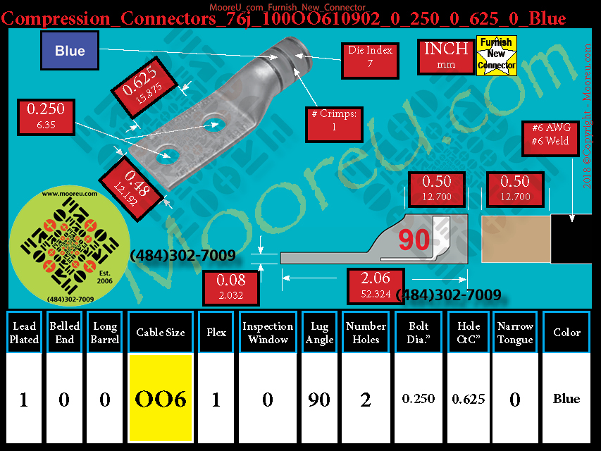 Product image for Furnish New Compression Lug 76j 100OO610002 0 250 0 625 0 Blue