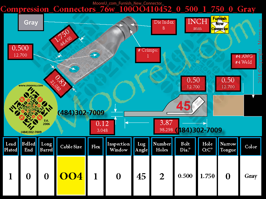 Product image for Furnish New Compression Lug 76w 100OO410002 0 500 1 750 0 Gray