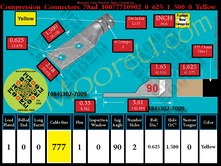 Product image for Furnish New Compression Lug 78ad 10077710002 0 625 1 500 0 Yellow