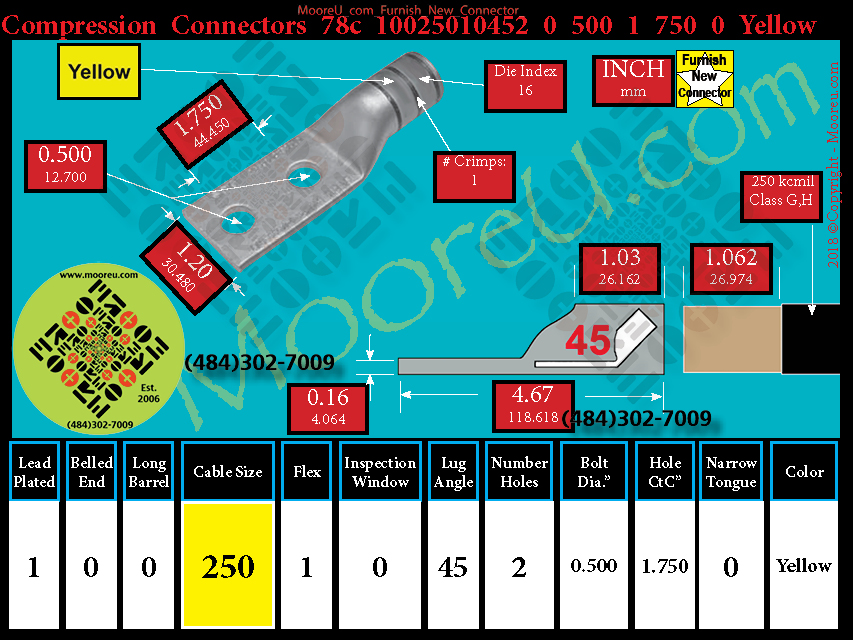 Product image for Furnish New Compression Lug 78c 10025010002 0 500 1 750 0 Yellow