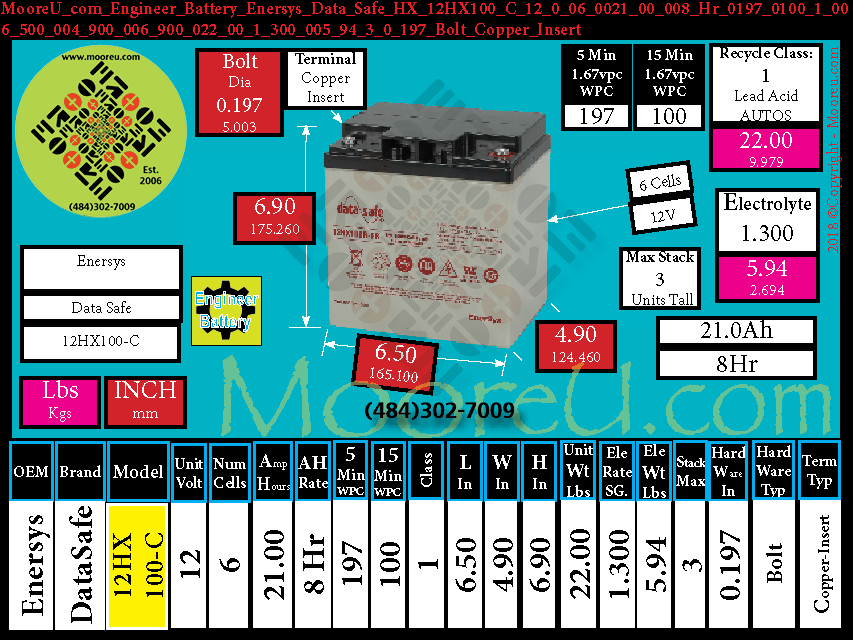 Product image for Engineer Battery Enersys Data Safe HX 12HX100 C