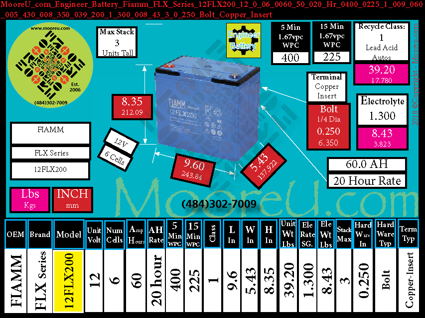 Product image for Engineer Battery Fiamm FLX Series 12FLX200