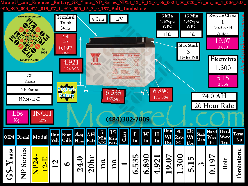 Product image for Engineer Battery GS Yuasa NP Series NP24 12 E
