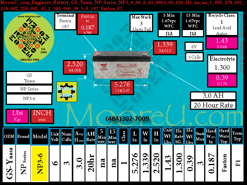 Product image for Engineer Battery GS Yuasa NP Series NP3 6