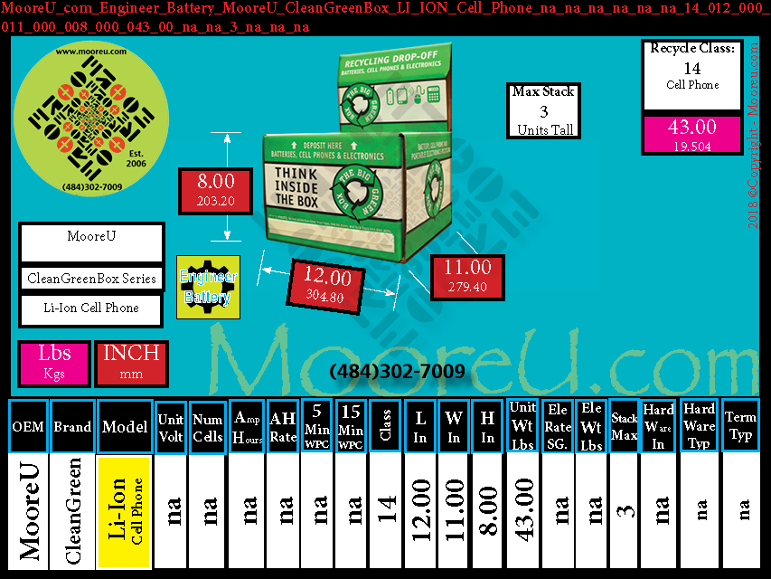 Product image for Engineer Battery MooreU CleanGreenBox LI ION Cell Phone