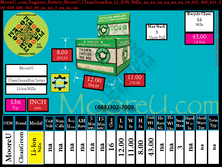 Product image for Engineer Battery MooreU CleanGreenBox LI ION NiZn