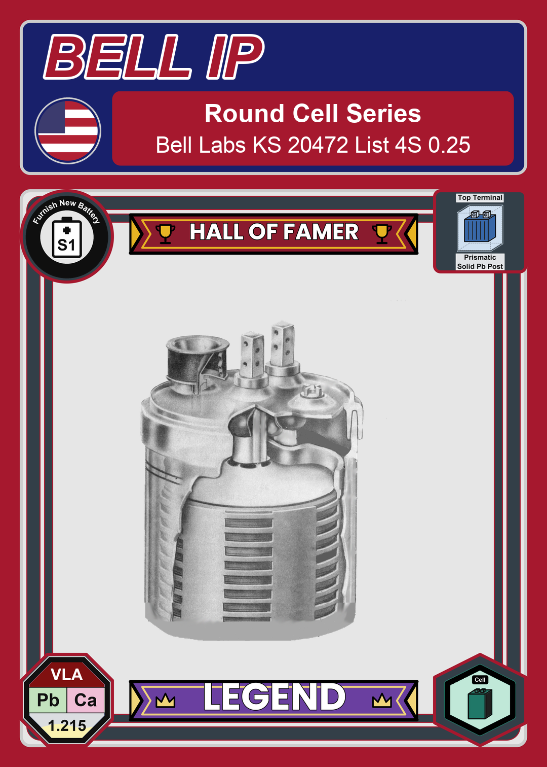 Furnish New Battery Bell Labs Round Cell KS 20472 List 4S 0 25