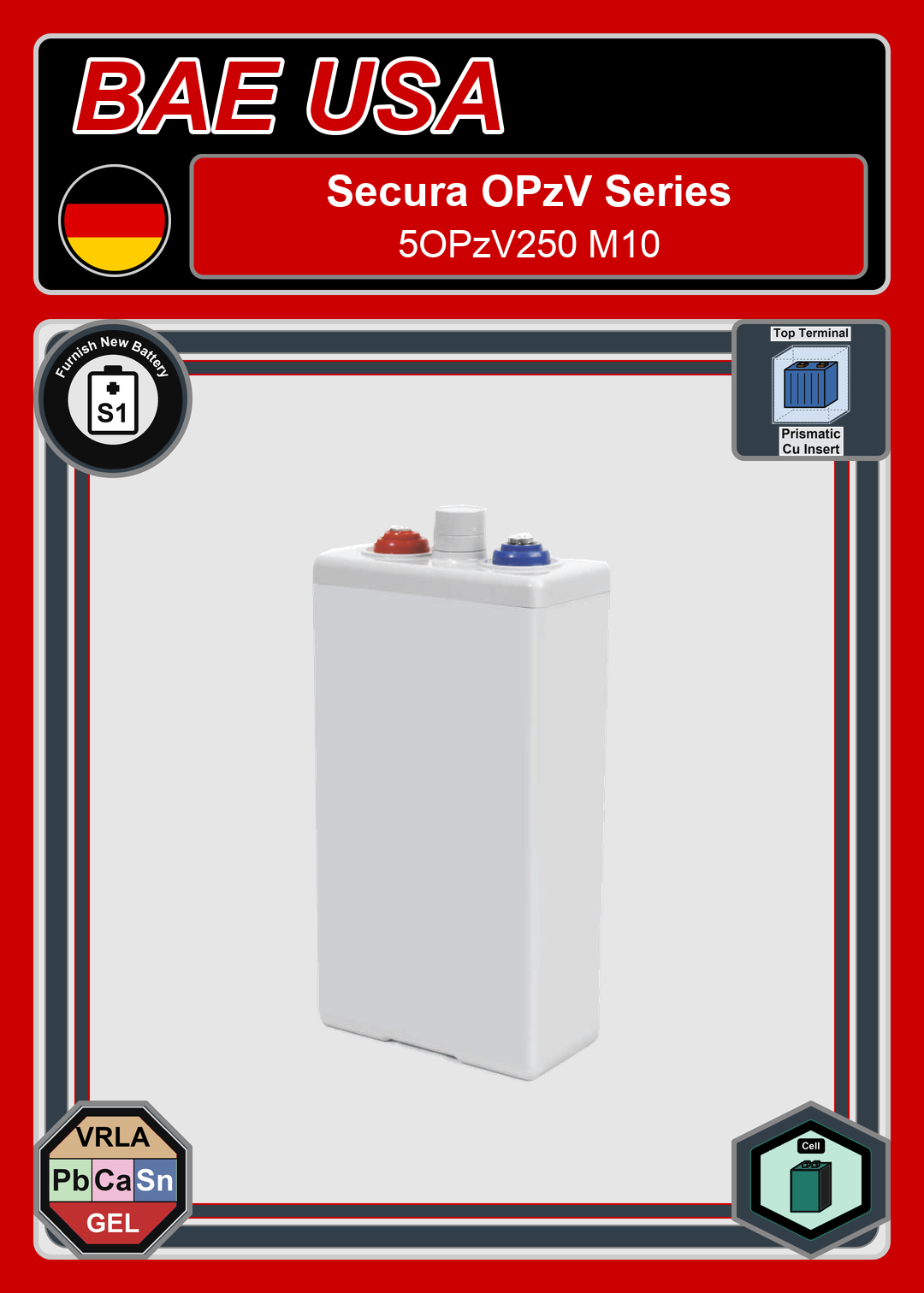 Furnish New Battery BAE Battery Secura OPzV Series 5OPzV250 M10