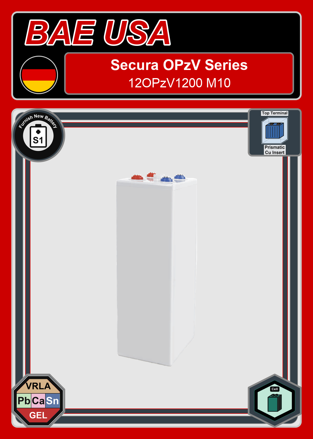 Furnish New Battery BAE Battery Secura OPzV Series 12OPzV1200 M10