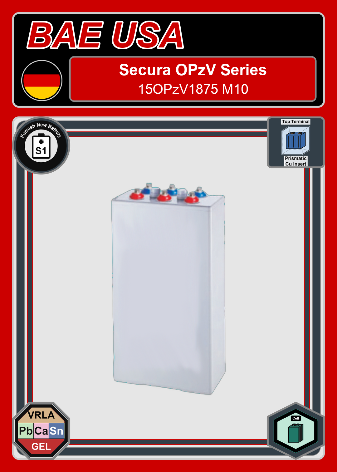 Furnish New Battery BAE Battery Secura OPzV Series 15OPzV1875 M10