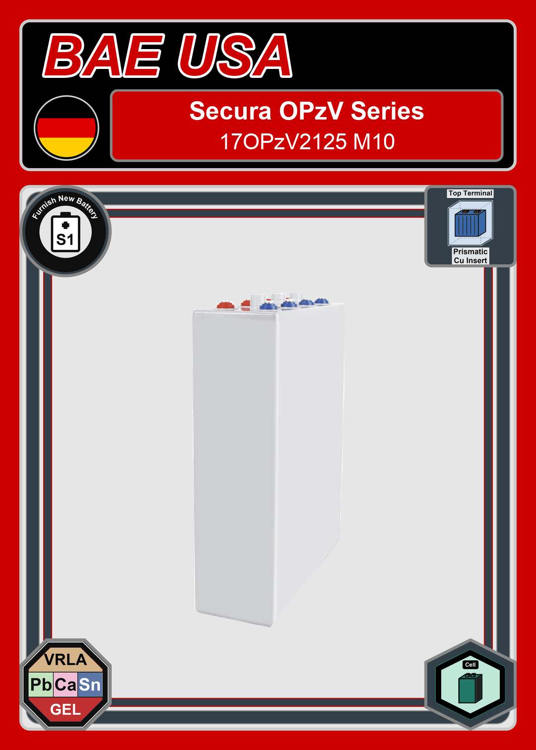 Furnish New Battery BAE Battery Secura OPzV Series 17OPzV2125 M10