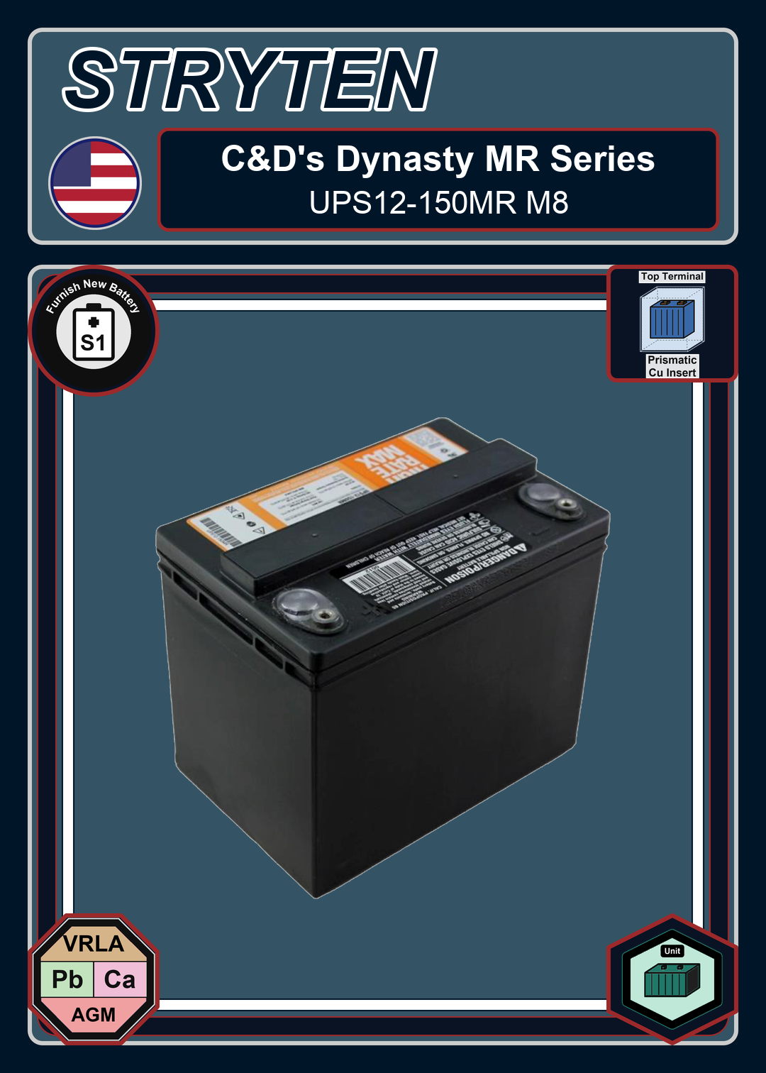 Furnish New Battery CDTechno Dynasty MR Series UPS12 150MR M8