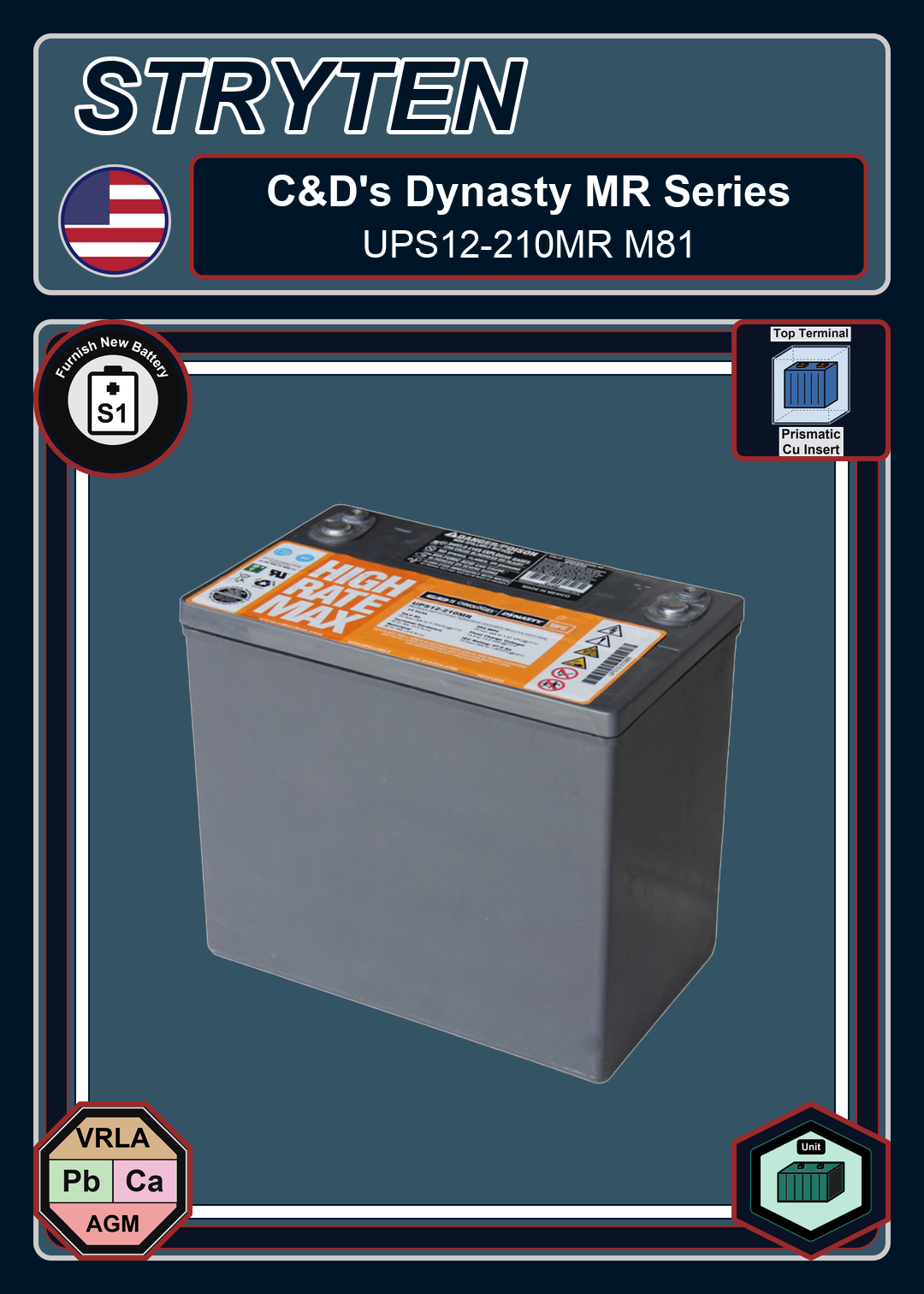 Furnish New Battery CDTechno Dynasty MR Series UPS12 210MR M8