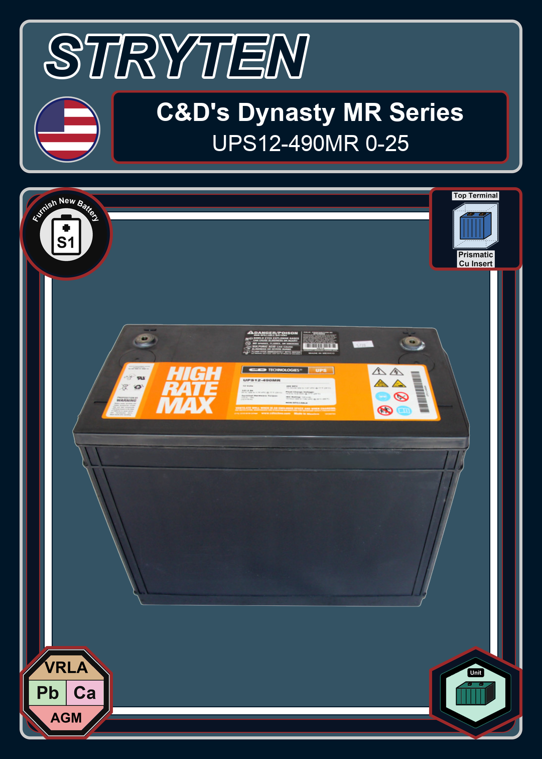 Furnish New Battery CDTechno Dynasty MR Series UPS12 490MR 0 25
