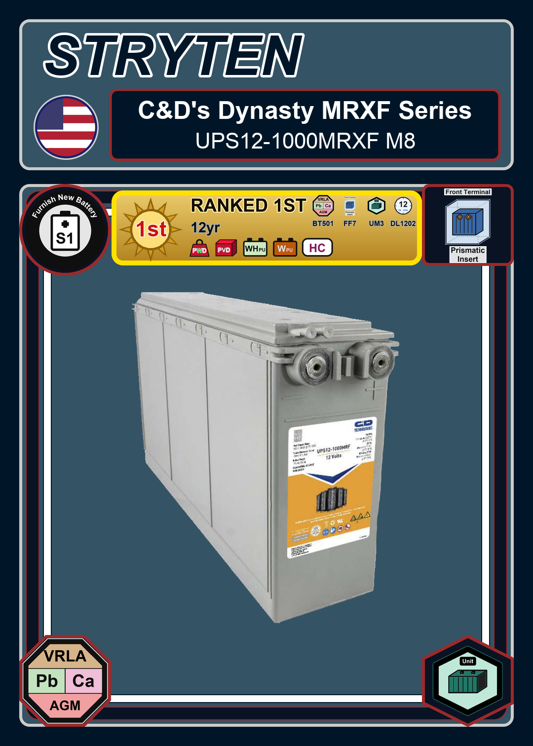 Furnish New Battery CDTechno Dynasty MRXF Series UPS12 1000MRXF M8