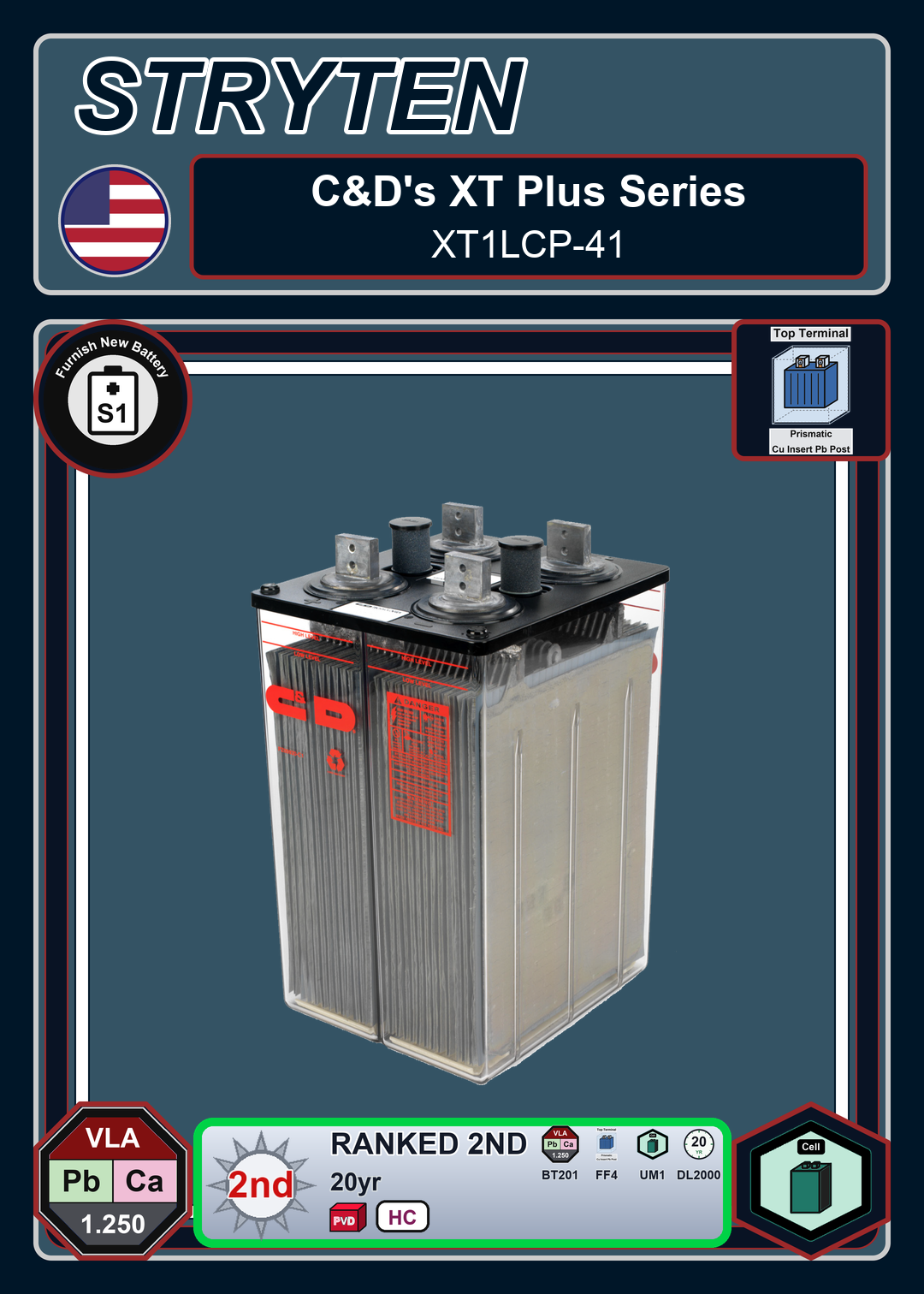 Furnish New Battery CDTechno XT Series XT1LCP 41 0 188