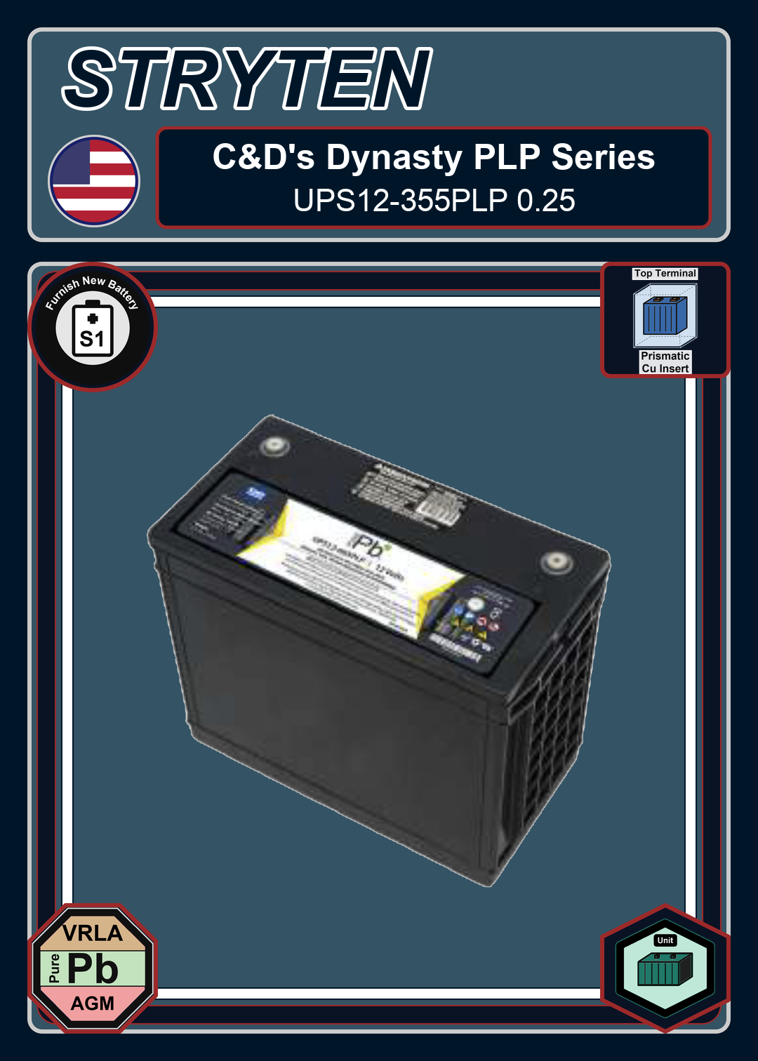 Furnish New Battery CdTechno PLP Series UPS12 355PLP 0 25